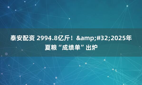 泰安配資 2994.8億斤！&#32;2025年夏糧“成績單”出爐